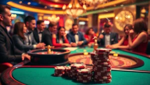 Exciting poker scene at a casino highlighting the thrilling PH222 gaming experience with stacks of chips.