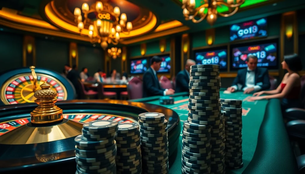 Players enjoy high-stakes action at a go8 casino featuring roulette and blackjack tables.
