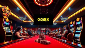 Exciting GG88 online gambling experience featuring vibrant tables and slot machines.