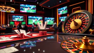 Engaging scene of Jeetbuzz casino with vibrant tables and live cricket matches.