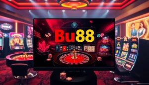 Experience the thrill of BU88's online gaming with vibrant slot machines and dynamic betting action.