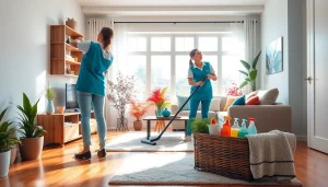 Experience our Cleaning service with dedicated cleaners revitalizing a home interior.