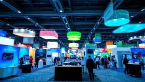 Engaging trade show displays showcased in a bustling expo environment.