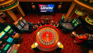 Experience the excitement of 6RWIN with vibrant casino tables and thrilling games.