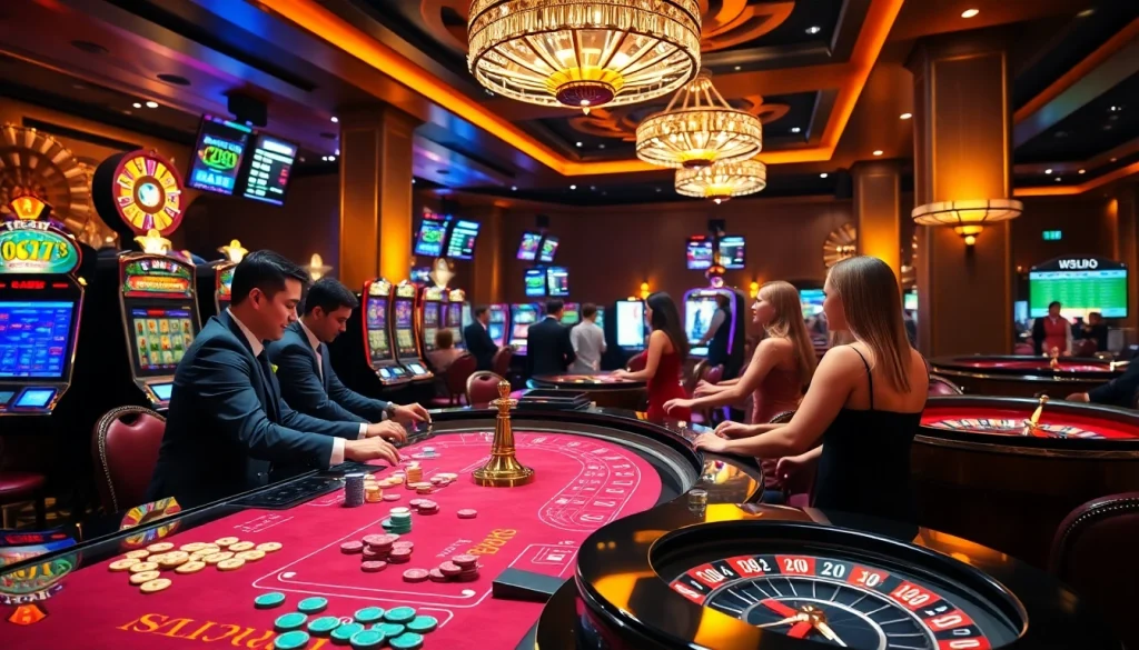 Engaged players at a luxurious casino table showcasing excitement at https://thabetc.net/ with vibrant gaming activities.