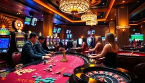 Engaged players at a luxurious casino table showcasing excitement at https://thabetc.net/ with vibrant gaming activities.