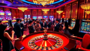 Experience the excitement of online gameplay at https://789win.associates/ with vibrant casino scenes filled with players and roulette tables.