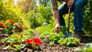 Engaging scene of Gardening with a passionate gardener surrounded by vibrant plants and colorful flowers.