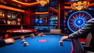 Action-packed scene at a casino highlighting 789win trang chu with players at a poker table.