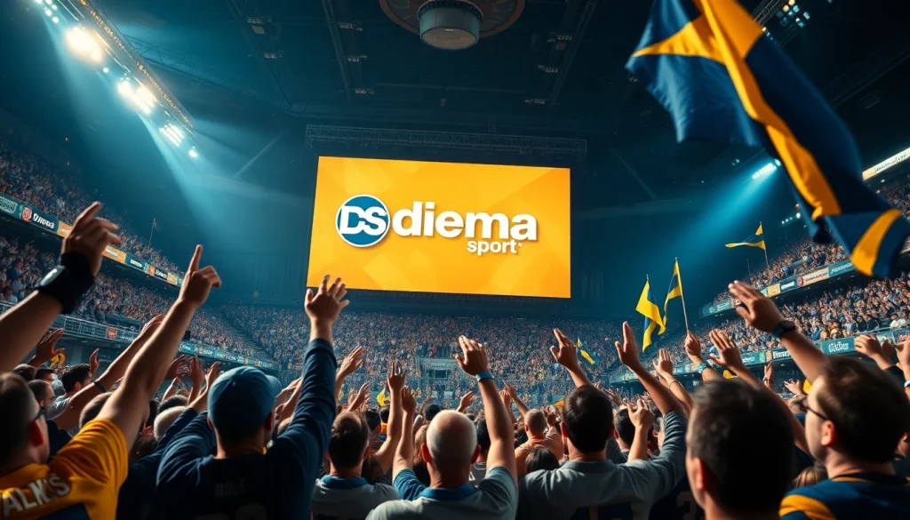 Watch Diema Sport online free at a lively sports event with excited fans celebrating.