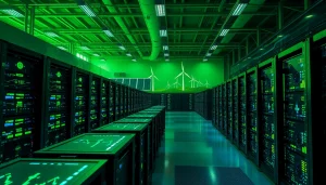 Crypto mining facility using renewable energy sources with advanced technology.