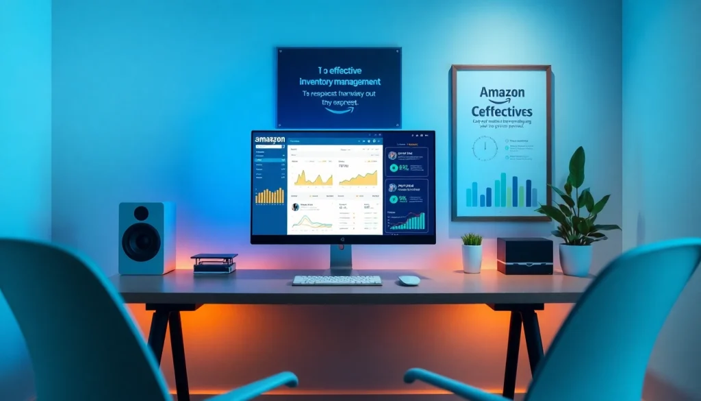 Amazon repricing tool displayed on a computer screen in a modern workspace, showcasing inventory optimization.