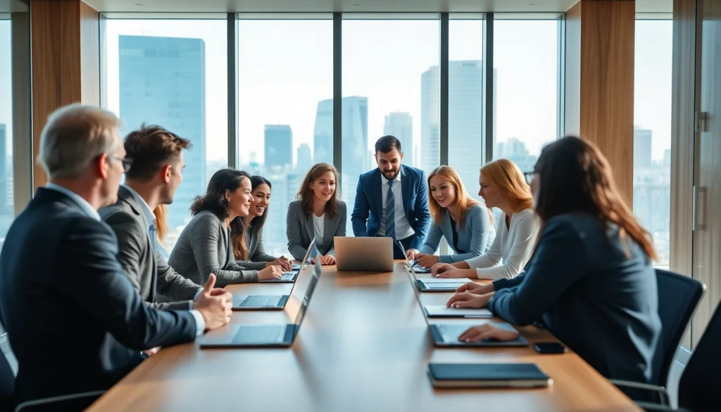 Engaged professionals in a business meeting discussing strategies and ideas