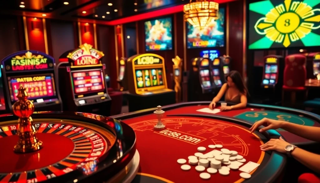 Engaging players enjoy diverse games at lc88.com in a vibrant casino atmosphere.