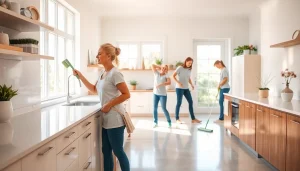 Showcasing a professional cleaning service in action, highlighting sparkling clean spaces.