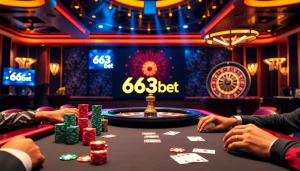 Players enjoying poker with the 667bet App in a vibrant casino setting.