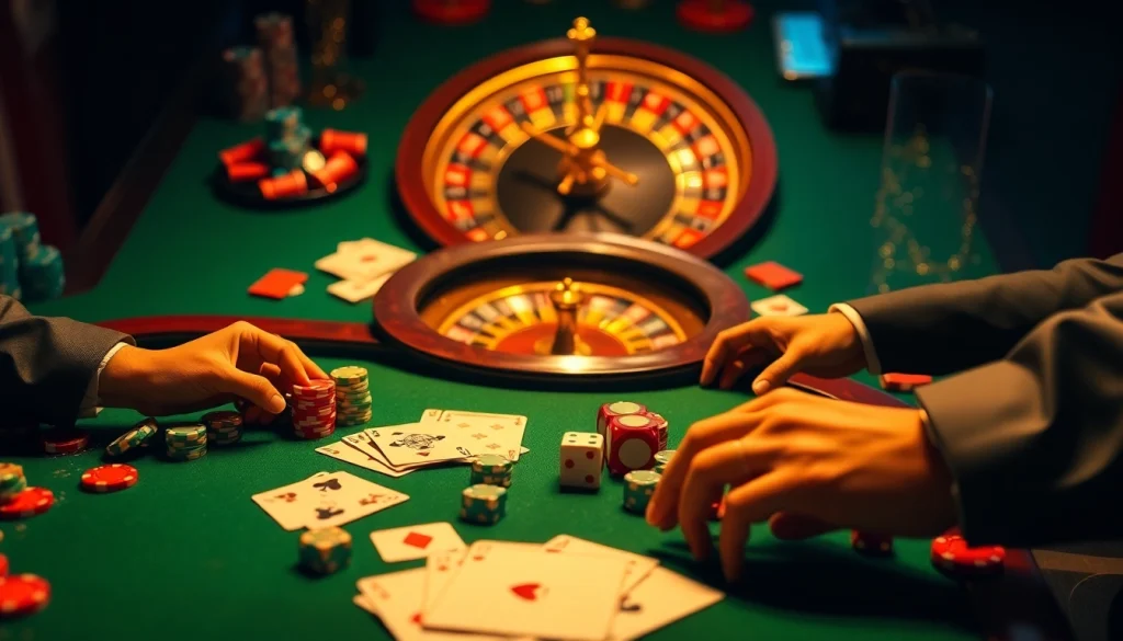 Experience the thrill of BJ 888 at a luxurious casino table with poker chips and cards.