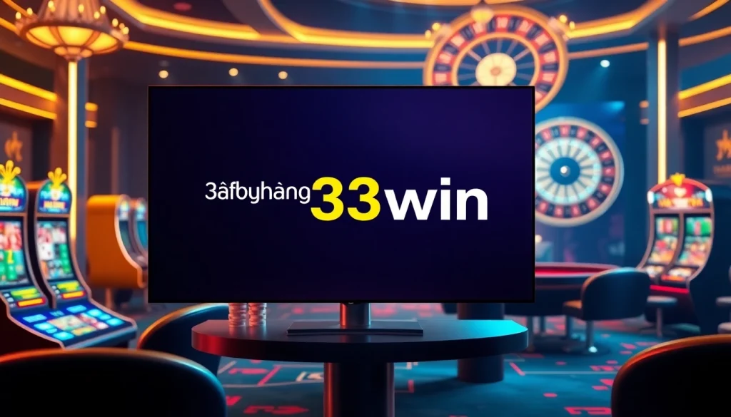 Log in to 33win on a luxurious online casino interface featuring vibrant gaming elements.