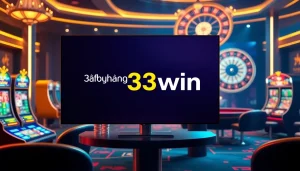 Log in to 33win on a luxurious online casino interface featuring vibrant gaming elements.