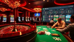 Engaging players at a luxurious casino with highlights from https://lu88.us.org/ showcasing poker, roulette, and slots.