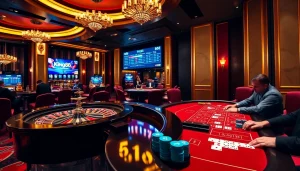 King88 gamblers enjoying high-stakes action at an elegant casino table.