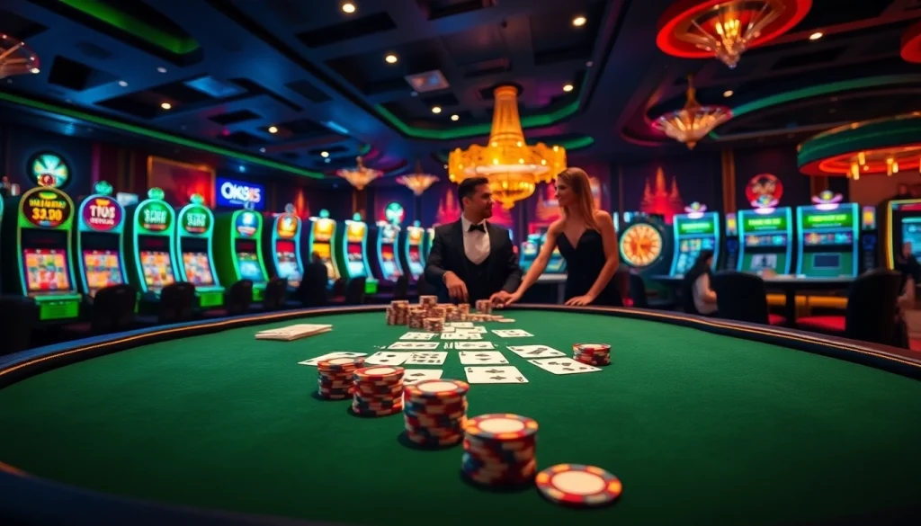 Experience high-stakes excitement at OK365's casino table with vibrant poker action.