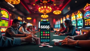 The vibrant 6666bet App displayed alongside poker chips in an exciting casino scene.