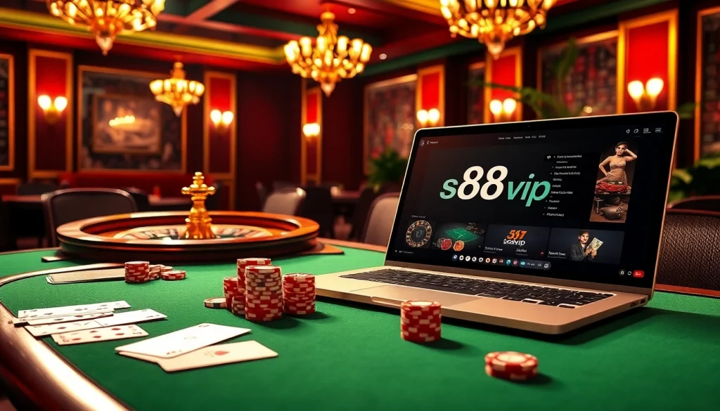 Experience the excitement of s88vip with vibrant poker tables and online casino interfaces.