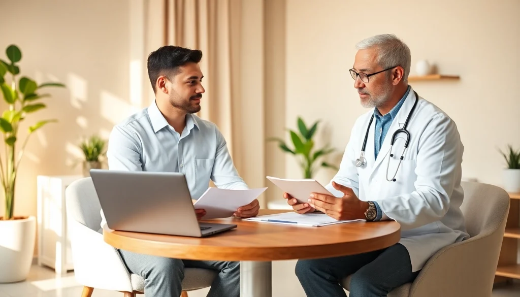 Incontro tra coppia e specialista sulla fecondazione eterologa in uno studio moderno