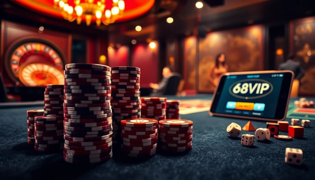 Winning excitement at the 68VIP casino with vibrant gaming tables and engaging players.