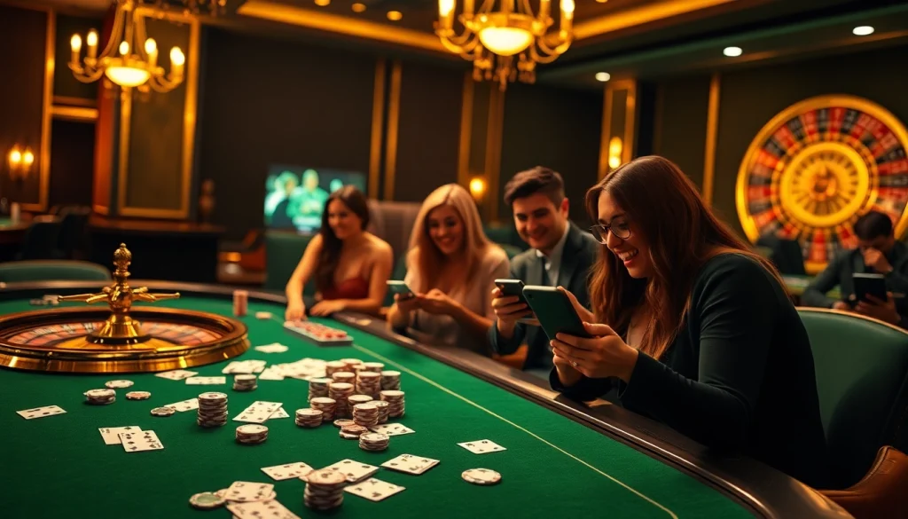 Experience the excitement of Oxplay with dynamic casino elements featuring vibrant tables and sleek gaming devices.