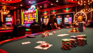 Players engaging at an opulent poker table in a casino scene, embodying the thrill of xx88 gaming.