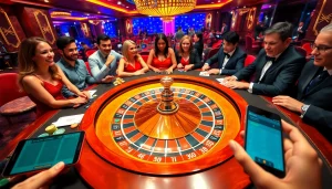This thrilling scene from New88bet.us showcases players engaged in an exciting roulette game with colorful chips and cards.