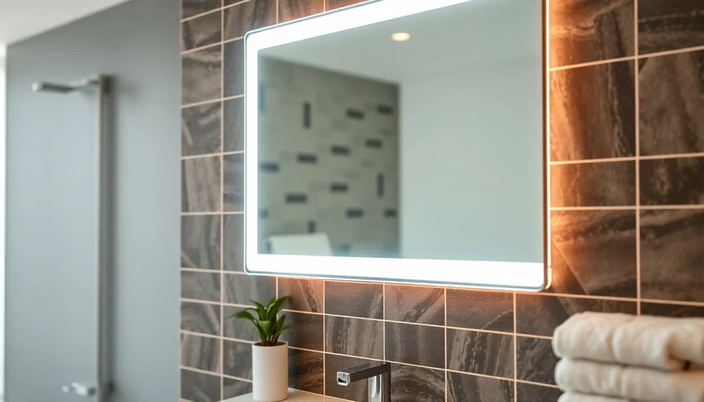 Showcase an elegant bathroom mirror with LED features to illuminate modern decor.