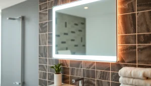 Showcase an elegant bathroom mirror with LED features to illuminate modern decor.