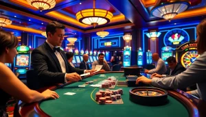 Experience the excitement of online gambling at 888new com with vibrant casino scenes full of action and engagement.