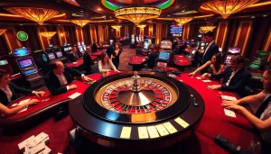 Luck8 casino players engaging in a high-stakes game at a lavish roulette table.