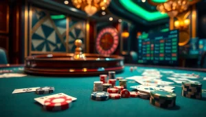 Experience high-stakes excitement at Man88's luxurious casino table with chips and cards.