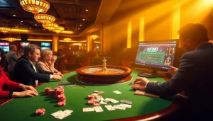 Engaged players at a luxurious casino table while exploring kkwin 03 online gambling options.