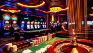 Experience the luxury of gambling at 68VIP with professional croupiers and vibrant casino visuals.