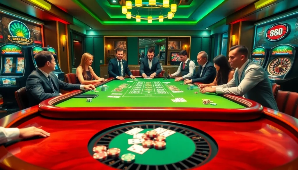 Players experiencing the thrill of poker with 88i-themed chips, creating a competitive casino atmosphere.