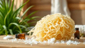 A loofah demonstrating how to clean a loofah effectively with natural ingredients.