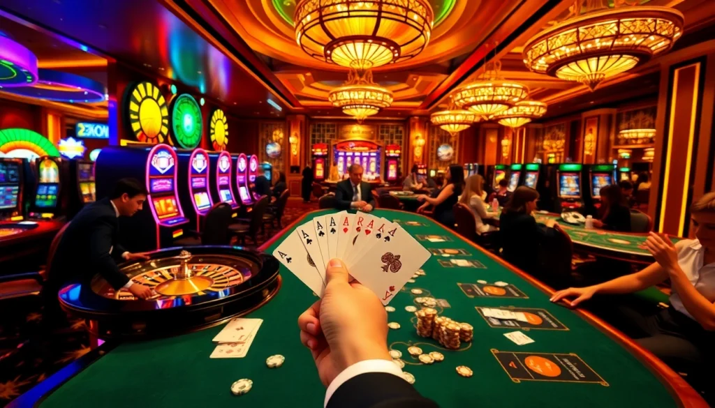 Embrace the excitement of winning at https://okfun.uk.net/ with a vibrant casino scene featuring roulette and poker.
