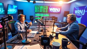 Listen to engaging programs on WRNJ Radio in a vibrant radio studio setting.