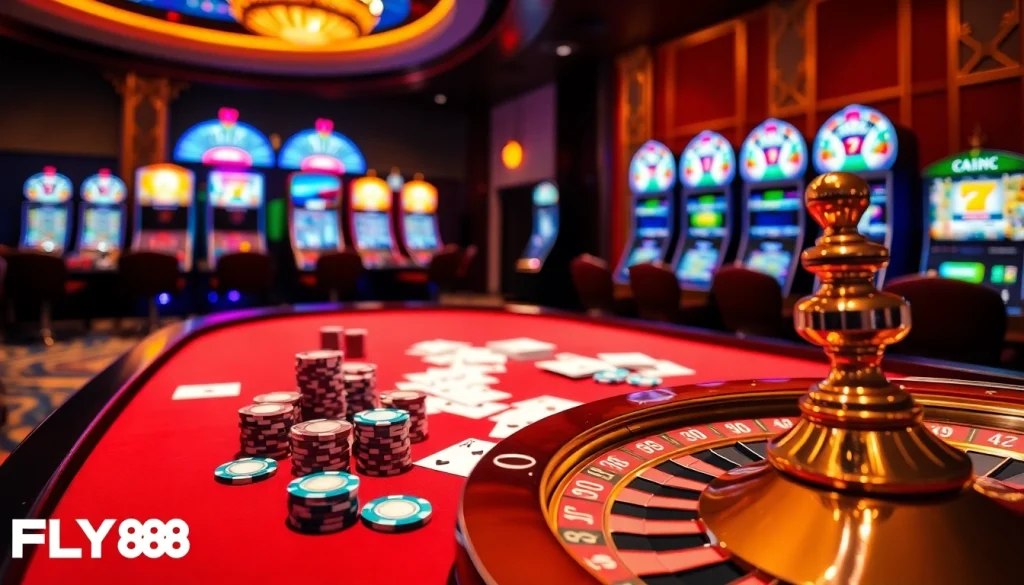 Experience the thrill of FLY88 đăng nhập at a luxurious casino with poker and roulette.