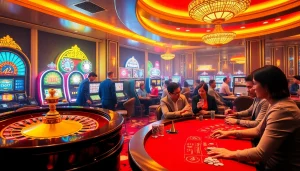 Experience the excitement of gambling at https://123b.ing/ with players enjoying poker and slot machines.