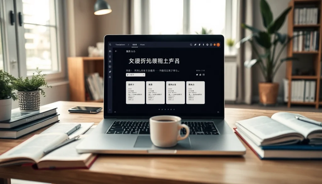 Explore the features of 有道翻译 in a modern, innovative workspace setting.