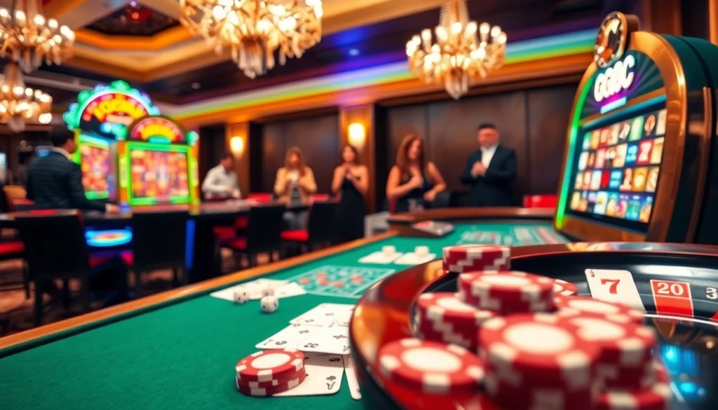 Players enjoying the excitement of GG88 slots and table games at a vibrant casino.