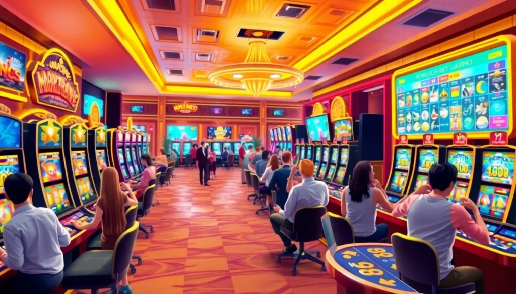 Mostbet pulsuz oynamaq təcrübəsi üçün rəngarəng kazino atmosferi.