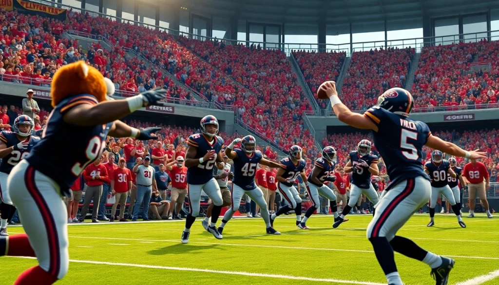 Bears vs 49ers players competing fiercely on the football field during an exciting game.